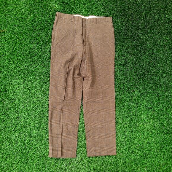 Vintage 80s MOD Polyester Check Pants 32x27 Textured Brown - Picture 1 of 16